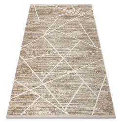 Alfombra moderna DUKE 51557 beige / crema - Geométrico, estructurada, muy suave, flecos