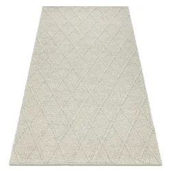 Alfombra de lana TAHAR 99001C beige - TEJIDA A MANO con bucles, Rombos, boho
