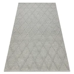 Alfombra de lana TAHAR 99001G gris - TEJIDA A MANO bucle, Rombos, boho