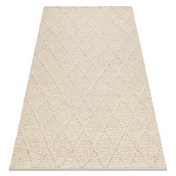 Alfombra de lana TAHAR 99001B crema - TEJIDA A MANO bucle, Rombos, boho