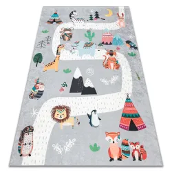 BAMBINO 2160 alfombra lavable Calles, pueblo indio, animales para niños, antideslizante gris - PRODUCTO DE SEGUNDA CLASE