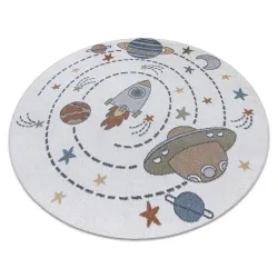 Alfombra BONO 8288 círculo Espacio, planetas crema / antracita - PRODUCTO DE SEGUNDA CLASE