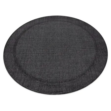 Alfombra circular TIMO 5979 de sisal con marco negro para exterior
