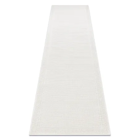 Alfombra TIMO 5979 de sisal con marco blanco, ideal para exteriores