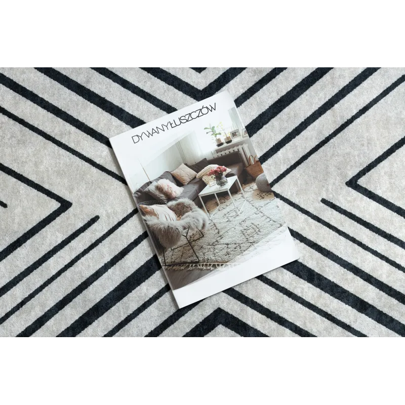 Alfombra gris ANDRE 2381 con rayas geométricas, perfecta para decoraciones modernas