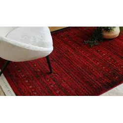 Dywan ORIENT 5820 bordo / czarny Orientalny, pasy z frędzlami 