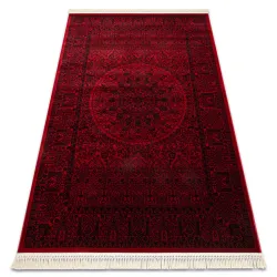 Alfombra ORIENT 6039 burdeos / negro Marco, roseta, oriental, con flecos