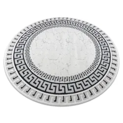 Alfombra ALLURE 1960 redonda, Clave griega, marco - Estructurado, elegante, glamour blanco / gris