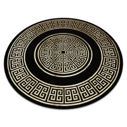 Alfombra ALLURE 1968 Círculo Llave Griega, marco - Estructurada, elegante, glamour negro / oro
