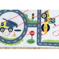 Alfombra lavable BAMBINO 2223, diseño de calles y coches para niños, crema