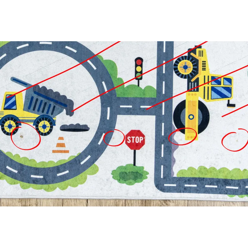 Alfombra lavable BAMBINO 2223, diseño de calles y coches para niños, crema