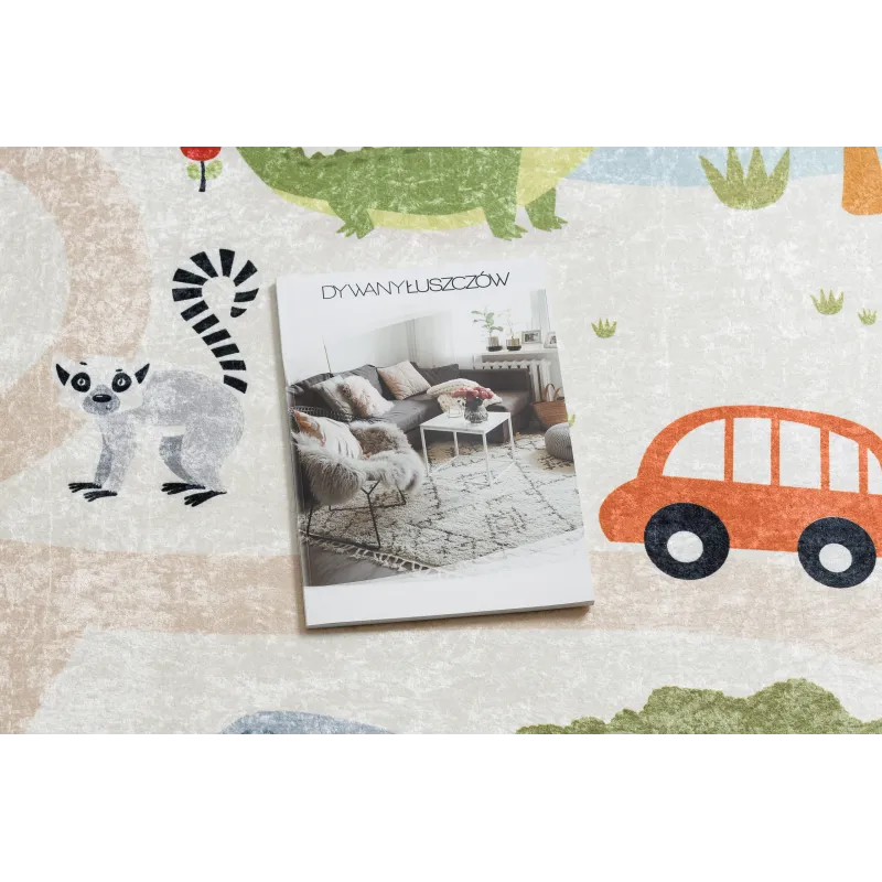 Alfombra lavable BAMBINO 1165 Zoo beige, ideal para la habitación infantil