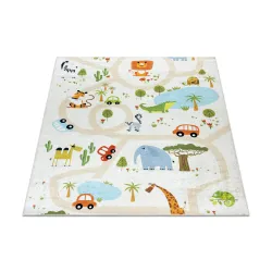 Alfombra lavable BAMBINO 1165 Zoo para niños antideslizante beige - PRODUCTO DE SEGUNDA CLASE