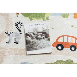 Alfombra lavable BAMBINO 1165 Zoo, beige, perfecta para habitaciones infantiles