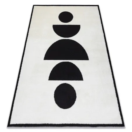 Alfombra moderna geométrica en crema y negro, diseño elegante, producto de segunda clase