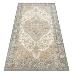Alfombra SOHO 477.01.LA113 lana OSTA - Ornamento, roseta verde natural / beige