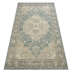 Alfombra SOHO 477.01.LA502 Lana OSTA - Ornamento, rosetón natural verde / azul