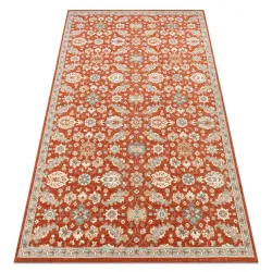 Alfombra SOHO 477.07.LA300 Lana OSTA - Flores, marco natural terracota / azul