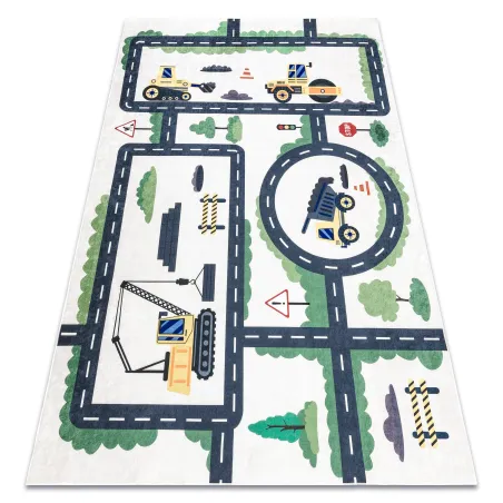 Alfombra infantil BAMBINO 2223 con coches, antideslizante, crema - PRODUCTO DE SEGUNDA CLASE