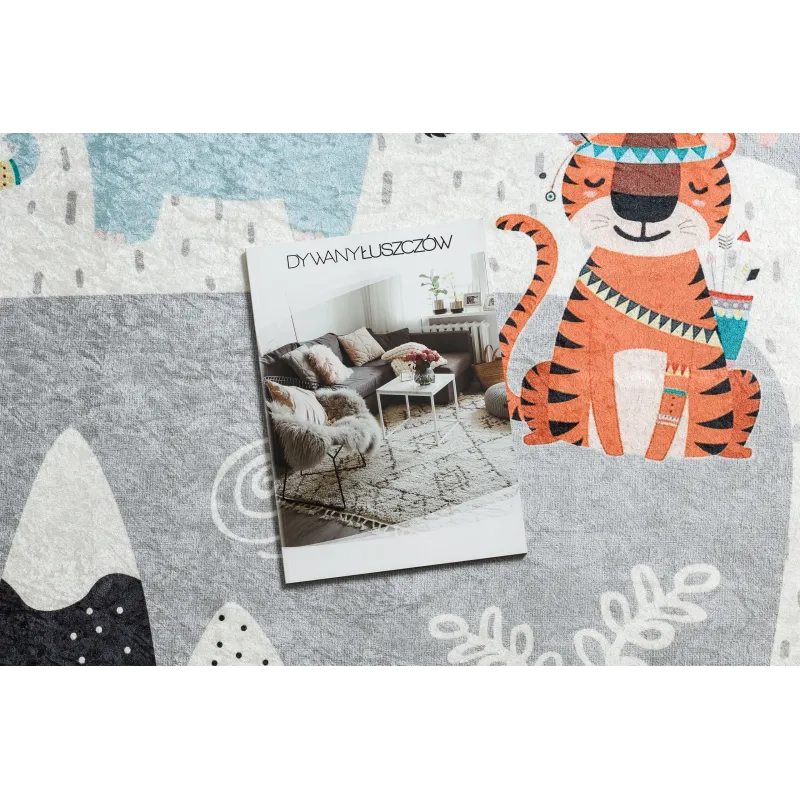 BAMBINO 2160 alfombra, diseño de pueblo indio en gris para niños