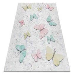 Alfombra lavable BAMBINO 1610 mariposas para niños antideslizante - crema - PRODUCTO DE SEGUNDA CLASE