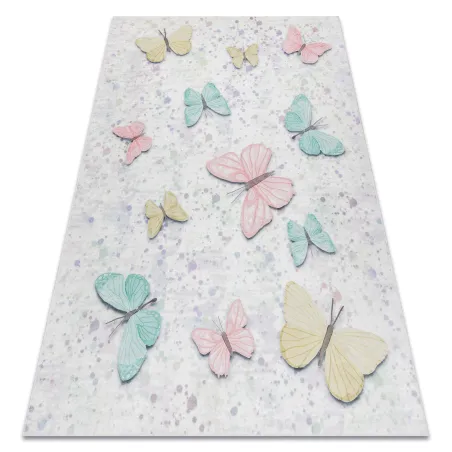 Alfombra BAMBINO 1610 mariposas, antideslizante, crema - PRODUCTO DE SEGUNDA CLASE