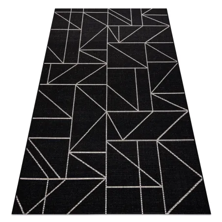 Alfombra geométrica negra y plateada de sisal, ideal para salones modernos