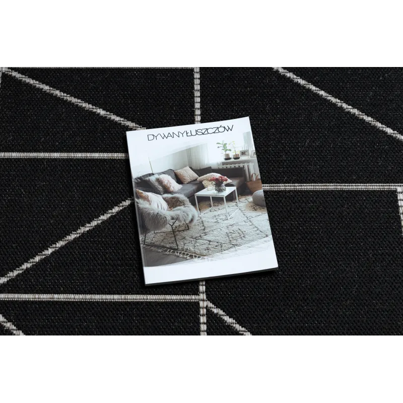 Alfombra de sisal negra y plateada con diseño geométrico, para decoración moderna