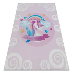 Alfombra lavable BAMBINO 2533 Unicornio, arcoiris para niños antideslizante - rosado
