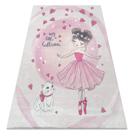 Alfombra lavable BAMBINO 2161 rosa, con gatito, antideslizante para habitaciones infantiles