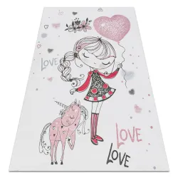 Alfombra lavable BAMBINO 2644 Niña, unicornio para niños antideslizante - blanco / rosado