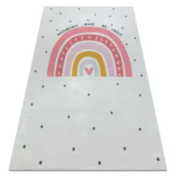 Alfombra lavable BAMBINO 47810 Arcoiris, puntos para niños antideslizante - blanco / rosado