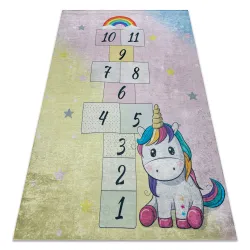 Alfombra lavable BAMBINO 54060 Unicornio, números para niños antideslizante - rosado / amarillo