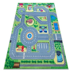 Alfombra lavable BAMBINO 9028 Ciudad, calles para niños antideslizante - verde / gris