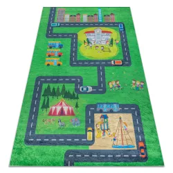 Alfombra lavable BAMBINO 2660 Ciudad, calles para niños antideslizante - verde / gris