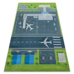 Alfombra lavable BAMBINO 46990 Aeropuerto, aviones para niños antideslizante - verde / gris