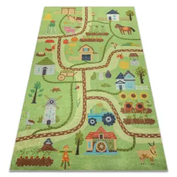 Alfombra lavable BAMBINO 50200 Aldea, calles para niños antideslizante - verde / marrón
