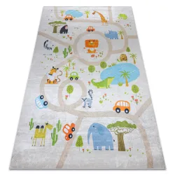 Alfombra lavable BAMBINO 50230 Zoo, calles para niños antideslizante - beige / verde