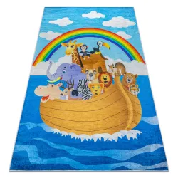 Alfombra lavable BAMBINO 2685 Animales, Bote para niños antideslizante - azul / marrón