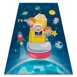 Alfombra lavable BAMBINO 42810 Cohete, planetas para niños antideslizante - azul / marrón