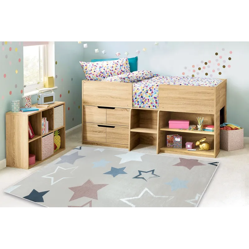 Alfombra beige BAMBINO 48130 con estrellas, perfecta para habitaciones infantiles