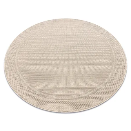 Alfombra circular TIMO 5979 de sisal con marco blanco para exterior