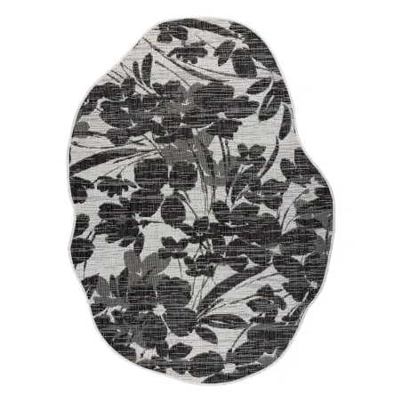 Dywan ORGANIC 2735 sizal Kwiaty ecru / czarny - naturalny, nowoczesny nieregularny kształt