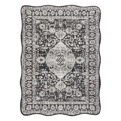 Alfombra ORGANIC 2762 Sisal Ornamento, marco negro / crema - forma irregular moderna