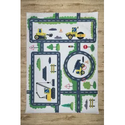 Alfombra lavable BAMBINO 2223 Callejuelas, autos para niños, antideslizante crema - 2ª CALIDAD