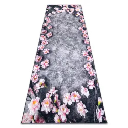 Alfombra lavable ANDRE 28170 Flores antideslizante - gris / rosa