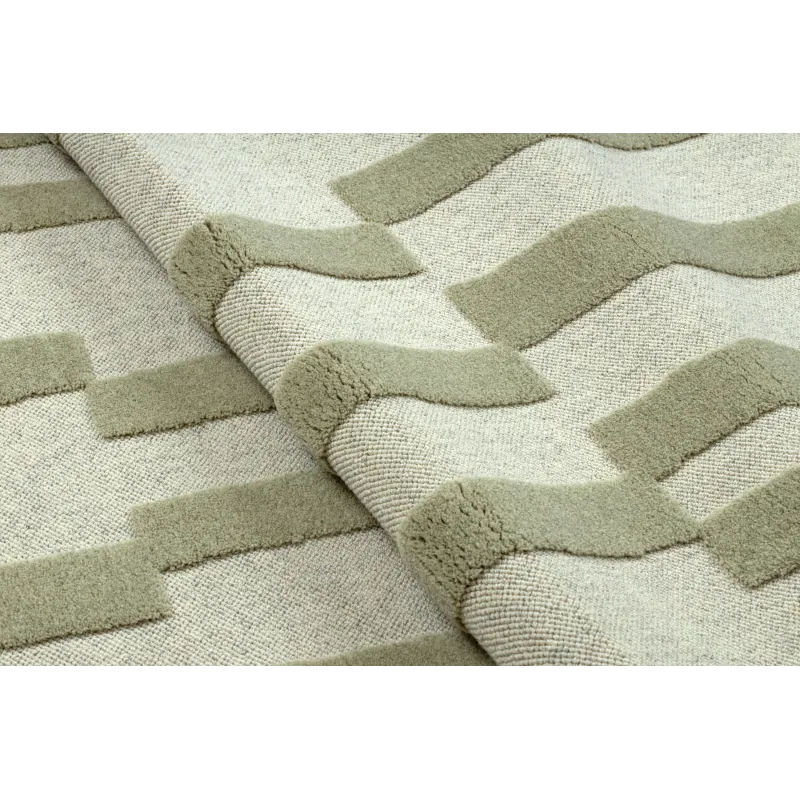 Dywan FLUX 461.109.SA400 wełniany OSTA - Geometryczny, strukturalny, loftowy beż / zielony