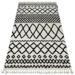Alfombra PROMO BERBER SAFI N9040 blanco / negro Flecos bereberes marroquí shaggy