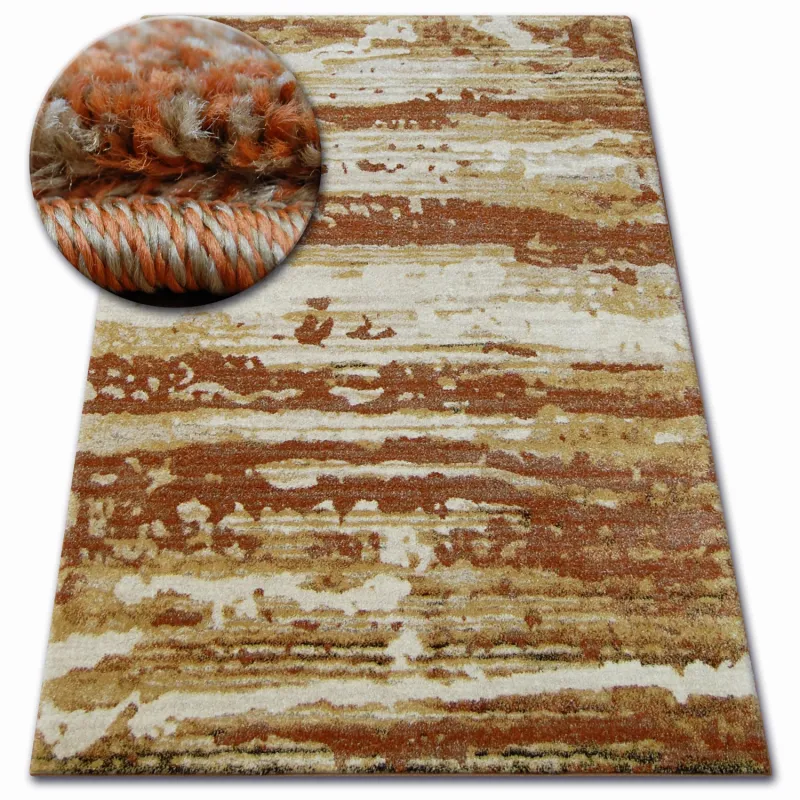 Alfombra SHADOW 9368 dorado y óxido, alfombra moderna para decoración contemporánea