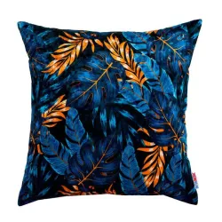 Cojín decorativo con hojas azules 60x60 cm, accesorio elegante para el hogar